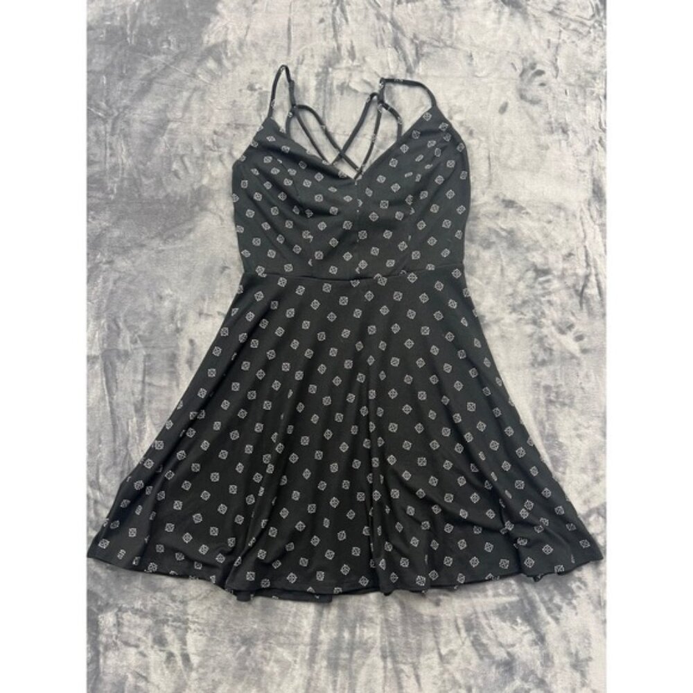 Unbranded Skater Dress Womens Small Black White Strappy Back Geometric Mini Boho